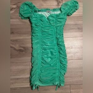Vibrant Green Ruched Mini Dress
